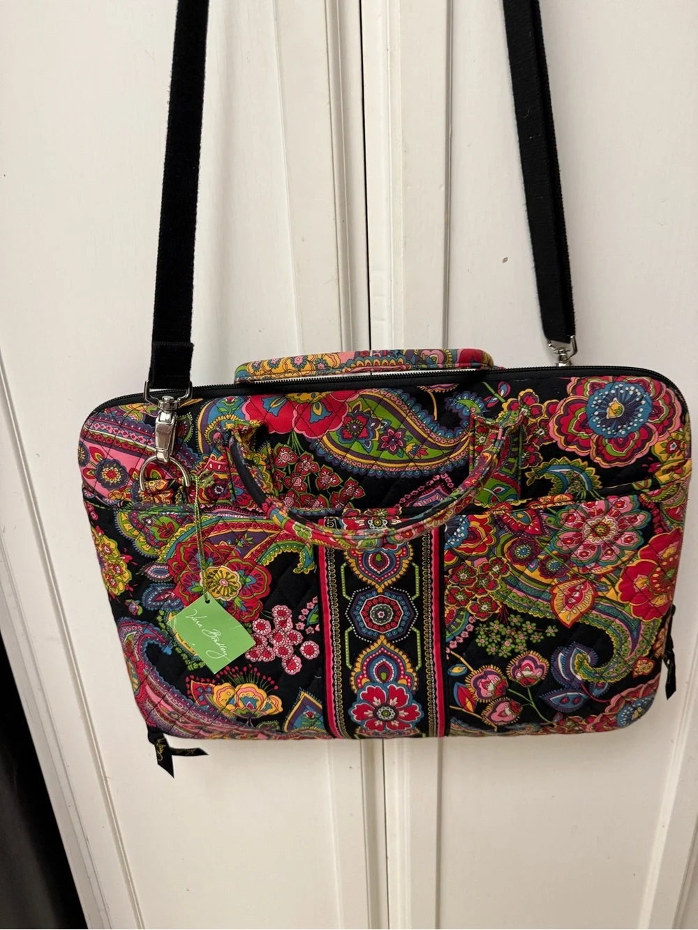 Vera Bradley Black Quilted Laptop Bag with Multicolor Paisley Print